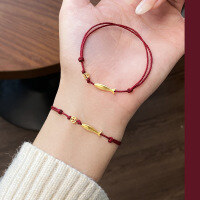 wholesale S925 Silver Fresh Chinese Style Minimalist Design Gold Tone Fish Adjustable Red String Bracelet S7511-S925 Silver Bracelet 925 Silver