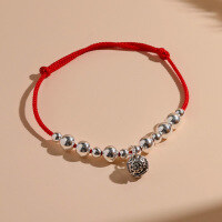 wholesale S925 Sterling Silver Beaded Bell Red String Bracelet for Women, Small Niche Design Birthday Year Gift for Girlfriend, Hand Rope Accessory-SL010322 (925 Silver Bell Red Rope Bracelet) 925 Silver