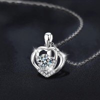 S925 Sterling Silver Cross-Border Moissanite Pendant Necklace, 1ct Heart Shape Wholesale.-[Empty Setting] 1 Carat Heart Necklace  925 Silver