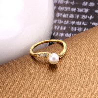 wholesale 925 Silver Gold Plated, Japanese and Korean Style Minimalist and Elegant Natural Freshwater Pearl Wave Ring for Women, OL Aloof Fashion Ring-Simple Pearl Wave Ring Size 14
