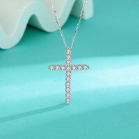 wholesale S925 Sterling Silver Cross Pendant with Moissanite and Full Diamond, Fashionable and Versatile Necklace for European and American Foreign Trade-1.6 carat (moissanite) necklace 925 silver