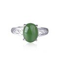wholesale 925 Silver Inlaid with Hetian Jade Cabochon Ring for Women, Comes with Certificate, National Trend Retro Style Jasper Ring, Adjustable Open Band-0-4