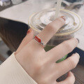 wholesale S925 Sterling Silver Geometric Inlaid Rectangular Red Agate Ring Vintage Palace Style Elegant Index Finger Ring-0-0