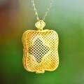 wholesale 925 Silver Gold-Plated Court Style Openable Hollow Square Pendant Necklace with Hetian Jade Fragrance Sachet-0-1