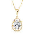 Metal Pendant Necklace with D Color Moissanite, Waterdrop Hollow Design-0-3