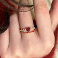 wholesale 925 Silver Gold-Tone 6*6 Heart-Shaped Pigeon Blood Red Diamond Ring for Women, Versatile for Daily Wear, Cross-Border Xiaohongshu-0-2