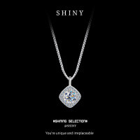 925 Sterling Silver Moissanite Pendant Necklace, Luxurious Clavicle Chain-S925 sterling silver box chain + 50 points Moissanite