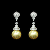 wholesale 925 Silver Gold-Plated Earrings with High-Carbon Diamonds and South Sea Gold Pearls, Fashionable and Exquisite Jewelry, Versatile Women's Earrings-South Sea Gold Beads 925 Silver