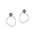 wholesale S925 Silver Japanese and Korean New Geometric Fashion Green Moss Earrings for Women, Natural Moss Agate Earrings, Detachable and Convertible-0-4