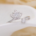 wholesale S925 sterling silver Korean-style petite fresh zircon princess crown heart open ring women's jewelry-0-2