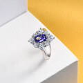 wholesale Metal Material: 925 Sterling Silver Popular Style Sapphire Ring with 15ct 6*9 Oval Cut Gemstone and Luxurious Halo Diamond Setting-0-2