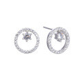 wholesale 925 Sterling Silver Round Micro-Inlaid Zircon Earrings for Women, Minimalist Korean-Style Circle Earrings with an Advanced and Elegant Vibe-0-4