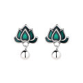 wholesale S925 Sterling Silver Resin Green Graceful Standing Lotus Bell Earrings Ring Ethnic Bohemian Style Accessories-0-5