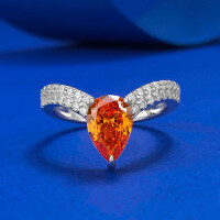 wholesale 925 Silver New Style Fanta Orange Micro-Paved Full Diamond Ring 6*9 Pear-Shaped Orange Playful Orange Live Stream Style-R1076 Fanta Orange 7
