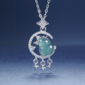 S925 Silver Natural Hazardous Blue Jadeite Butterfly Pendant-0-4