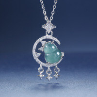 S925 Silver Natural Hazardous Blue Jadeite Butterfly Pendant-Inlaid with blue-green jadeite  925 silver