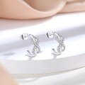 wholesale S925 sterling silver small Chanel-style double C stud earrings, minimalist, niche, exquisite, unique, designed circle hoop earrings for women-0-2