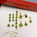 wholesale S925 silver gold-plated natural yang green jade six-link DIY bracelet semi-finished round pendant drop-0-0