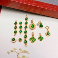 wholesale S925 silver gold-plated natural yang green jade six-link DIY bracelet semi-finished round pendant drop-Yang Green Adzuki Beans