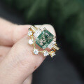 wholesale 925 Sterling Silver Plated with 18k Gold, Hypoallergenic and Fade-Resistant, Viral Niche Stackable Natural Moss Agate Ring with Unique Gemstone-0-0