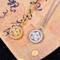 Sterling Silver Diamond-Inlaid Eight Treasures Compass Pendant Necklace-0-2