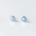 wholesale S925 Sterling Silver Circular Synthetic Opal Ear Studs Minimalist Design Commutable Ear Accessories M05932-0-3