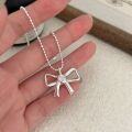 wholesale S925 Sterling Silver Minimalist Bow Pendant Necklace for Women, New Elegant and Versatile Small Luxury Collarbone Chain-0-1
