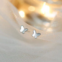 wholesale Sterling silver ins-style sweet diamond-inlaid hollow flash diamond butterfly earrings with design sense, for women, M04880-E6015-S925 Silver Polished Earrings 925 Silver