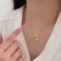 wholesale S925 Sterling Silver Bow Necklace for Women, Korean New Design High-End Baroque Pearl Collarbone Chain-0-4