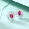 wholesale 925 Silver Daisy Ruby Zircon Flower Earrings Light Luxury European and American Retro Earrings-0-3