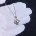 S925 Sterling Silver Luxury Four-Pointed Star Moissanite Pendant Necklace-0-1