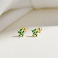 wholesale S925 Silver Korean Japanese Ins Style Flower Colored Zirconium Screw Ear Cartilage Studs Wholesale-Gold Green Diamond Screw