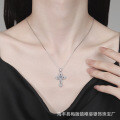 S925 Sterling Silver Moissanite Hip-Hop Cross Pendant Necklace Wholesale-0-2