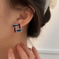 wholesale S925 Sterling Silver Korean Geometric Quadrilateral Drip Enamel Earrings for Women, Light Luxury Fashionable Elegant Earrings-0-0