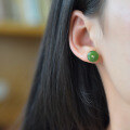 wholesale Low-key versatile 18K gold inlaid natural Hetian jadeite earrings with certificate, featuring a peace buckle jade ear ornament-0-1