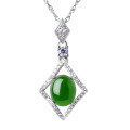 wholesale 925 Silver Rhombus Setting Cabochon Hetian Jade Pendant with Appraisal Certificate, Factory Direct-0-4