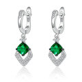wholesale S925 Sterling Silver Emerald Rhombus Earrings, Luxe Vintage Elegant Banquet Geometric Drop Earrings-0-4