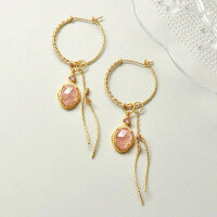 wholesale S925 Sterling Silver Gold-Plated Natural Strawberry Quartz Three-Piece Set Earrings, Elegant and Graceful Long Drop Earrings-Line earrings 925 silver