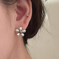 wholesale 925 Sterling Silver Sunflower Ear Clasp Two-Tone Retro Vintage Sweet Exquisite Floral Earrings M03132-S925 silver pair 925 silver