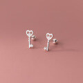 wholesale S925 Silver Korean Style Single Diamond Heart Key Stud Earrings Simple and Fresh with Threaded Ear Accessories M02747-0-0