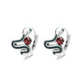 wholesale S925 Sterling Silver Creative Black Drip Glue Snake Shape with Green Zircon Eyes and Rose Design Ear Clips Trendy Earrings-0-5