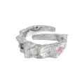 wholesale S925 Sterling Silver Original Niche Design Minimalist Luxury Textured Crinkle Diamond Opal Ring for Women-0-4