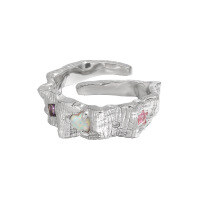 wholesale S925 Sterling Silver Original Niche Design Minimalist Luxury Textured Crinkle Diamond Opal Ring for Women-Platinum [No. 14/Adjustable] Opening adjustable