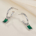 wholesale S925 Sterling Silver Cross-Border Hot-Sell C-Shaped Green Cubic Zirconia Earrings with Emerald, Minimalist and High-End Ear Studs for Women-0-2