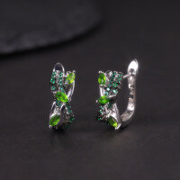 wholesale S925 Silver new design-inspired natural topaz earrings with cluster-set garnet, peridot, and amethyst gemstones-Natural diopside earrings