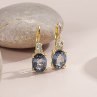 wholesale S925 Sterling Silver Light and Fresh Gemstone Earrings with 27 Carat Shining Hand-Set Natural Topaz-Colored crystal + natural topaz earrings