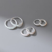 wholesale S925 Sterling Silver Fresh and Sweet Ins Style Small and Unique Design Exquisite Circular Sandblasted Ear Clasp M06493-S925 silver pair  13mm outer diameter (approximately 9mm inner diameter)