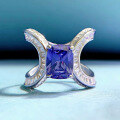 wholesale S925 Sterling Silver 7*9 Plump Square Snowflake Cut Tanzanite Ring for Women,Ins Style-0-0