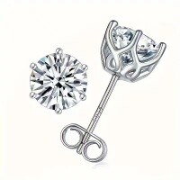 wholesale S925 Sterling Silver Four-Prong Moissanite Stud Earrings, Korean Style High-End Hypoallergenic Silver Jewelry Wholesale-50-point (zircon) earrings 925 silver