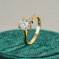 18K Gold Plated S925 Silver Round Moissanite Four-Prong Ring-0-1